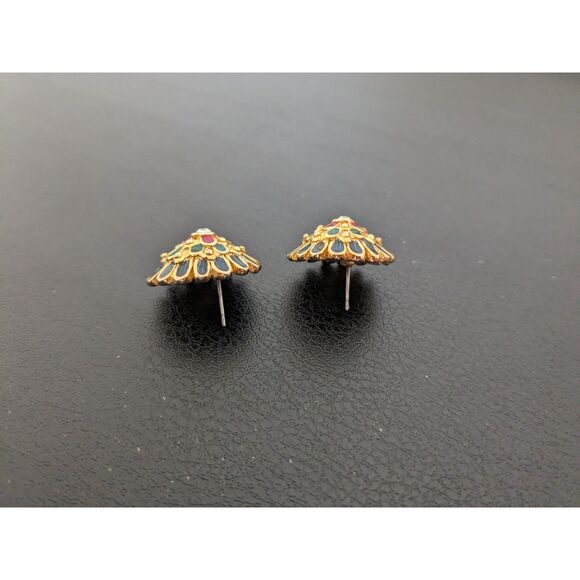 Vintage 80's Style Colorful Cluster Gems Earrings - Umbrella Shape - Picture 2 of 5